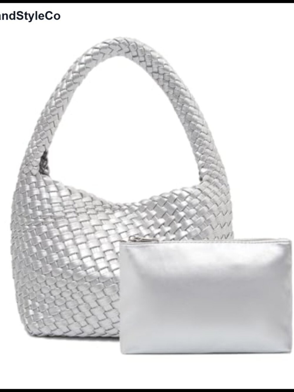 Handmade Woven Vegan Leather Shoulder Bag 2Pc Hobo Purse Set